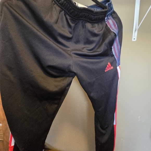 Adidas Kids Black Track Pants with Red and Blue Stripes - Picture 11 of 11